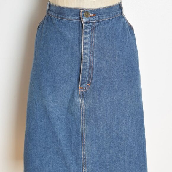 vintage 70s denim jean skirt GITANO blue a-line midi plus size 39.5 waist XL - Picture 2 of 9